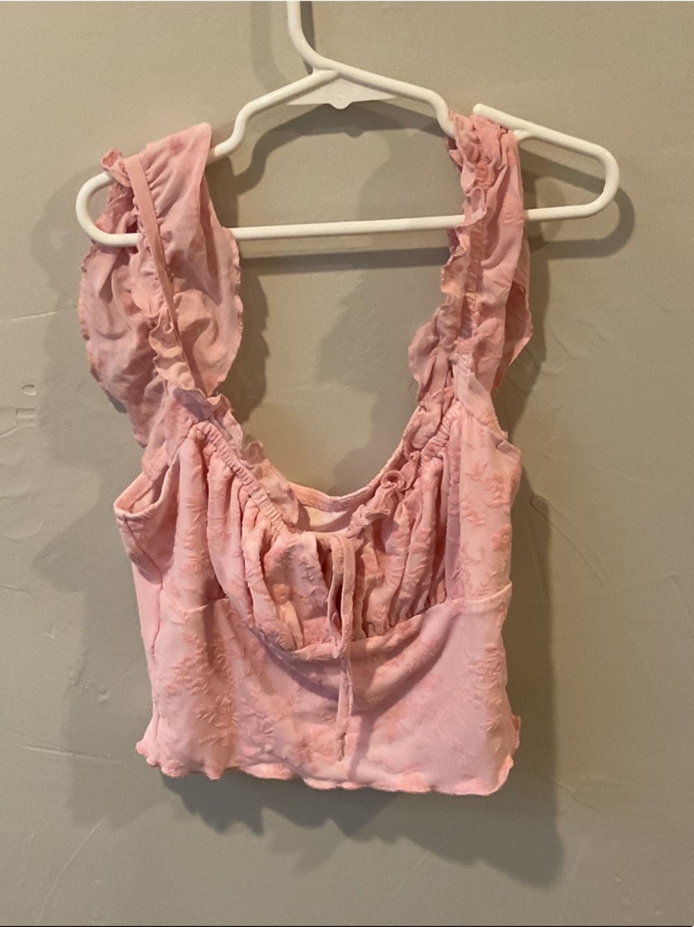 Pink Ruffled Crop Tank Top